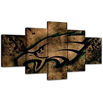 MIAUEN Canvas Art Philadelphia Eagles Wall Decor Framed Artwork Pictures 5 Panel Poster Paintings for Living Room Bedroom Home Decorations Ready to Hang(60''Wx32''H)