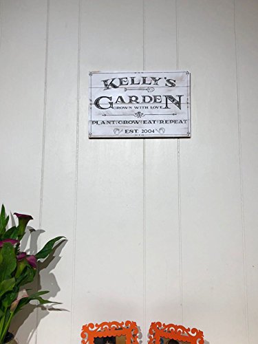 Artblox Personalized Rustic Garden Wood Sign Garden Decor - Vintage Custom Name and Established Year, Premium Pine Wood Farmhouse Style Wooden Wall Art Country Pallet Plaque 13x9 - White