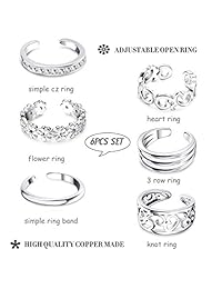 FUNRUN JEWELRY - Anillo de dedo abierto, 6 piezas, para mujeres, niñas, ajustable, anillo de cola