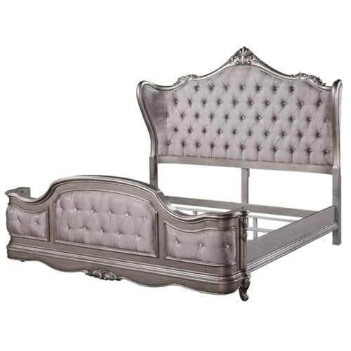 Ariadne Queen Bed in Velvet & Antique Platinum Finish