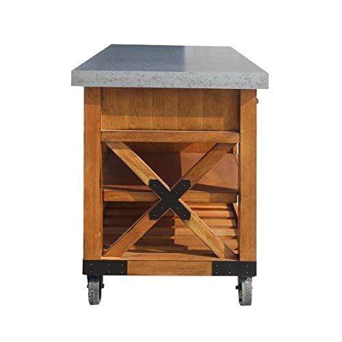Major-Q 48" Industrial Style Distressed Antique Oak Finish Dining Storage Kitchen Island Cart with Caster Wheels, 9098182 - Thumbnail 5