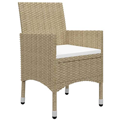 vidaXL Bistroset 3-TLG. Gartenmöbel Balkonset Balkonmöbel Gartenset Sitzgruppe Gartengarnitur Tisch Stühle Poly Rattan Hartglas Beige – Bild 4