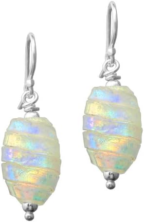 Sterling Silver Dichroic Glass Translucent Rainbow Bead Earring