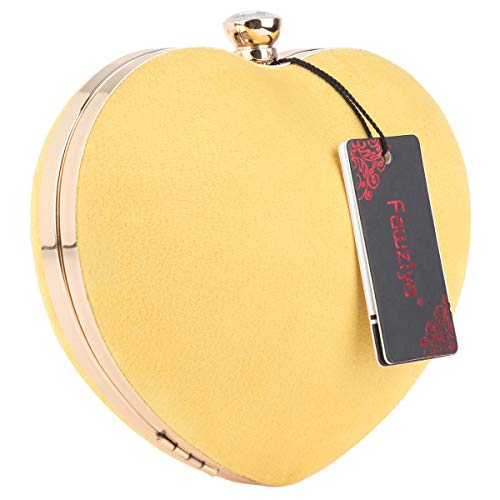 Fawziya Heart Shaped Clutch Velvet Evening Bags And Clutches For Women-Lemon Yellow - Thumbnail 7