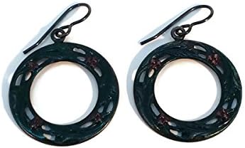 Hand Painted Holly Berry Wreath Dangle Hoop Earrings, Christmas Earrings, Hypo Allergenic, Nickle Free