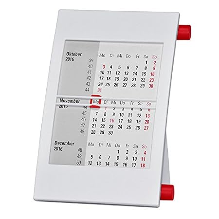 Truento 3-Monats-Tischkalender für 2 Jahre (2019 und 2020) - mit Drehmechanik - Aufstellkalender - grau/rot