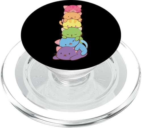 Cute LGBT Rainbow Gay Pride Flag Kawaii Cat Pile Anime Art PopSockets PopGrip f…