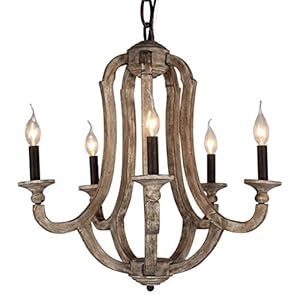 Docheer Cottage Vintage 5 Light Wood Metal Chandeliers 10137
