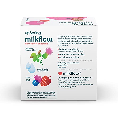UPSPRING MILKFLOW ELECTROLYTE BREASTFEEDING SUPPLEMENT DRINK MIX WITH FENUGREEK | BERRY FLAVOR | LACTATION SUPPLEMENT TO SUPPORT BREAST MILK SUPPLY & RESTORE ELECTROLYTES | 16 DRINK MIXES