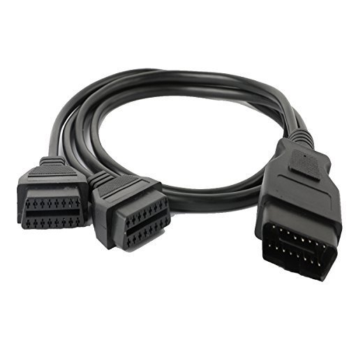 Kzyee OBDII Splitter Extension Cable Car Diagnostic Extender Cord Adapter (3.2 FT OBD2 Dual Interface Cable)