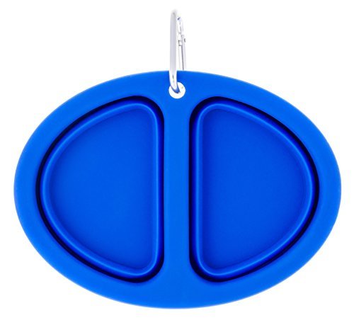 AAVOL 2 in 1 Collapsible Pet Bowl, Blue Feeding Bowl for Dog and Cat, Travel 2 Sided Bowl, Food Grade Silicone, BPA Free, FDA Approved, Foldable, Portable, Expandable, Free Carabiner