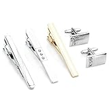 PiercingJ 5pcs Set Stainless Steel Exquisite GQ Classic Tie Bar Clip & Cufflinks, 2.3Inches