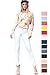 Fashion Mic Womens Pull On Cotton Blend Color Jeggings with Orange Stitching (ML, White)