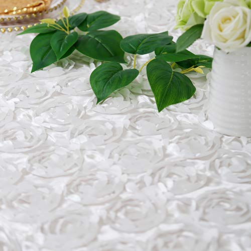 Fanqisi Satin Raised Rosettes 50 x102 Inches White Rectangle Tablecloth Wedding Dining Room Table Linens - Thumbnail 5