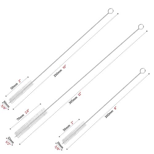 GFDesign Drinking Straw Cleaning Brushes Set Pipe Tube Cleaner Nylon Bristles Stainless Steel Handle 8" 10" 12" Extra Long 10mm 12mm Extra Wide Diameter - Set of 4 - Thumbnail 4