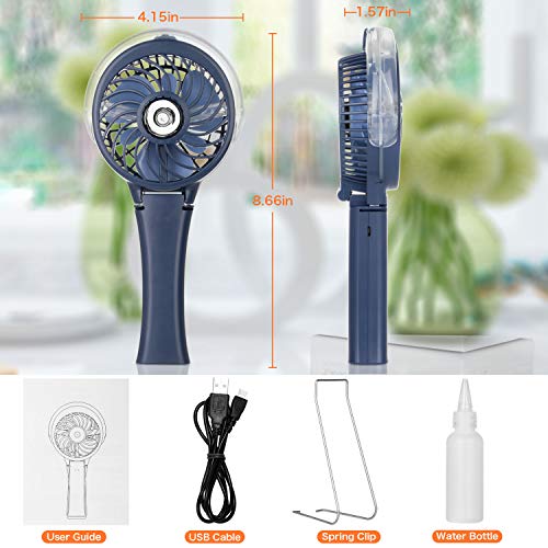 COMLIFE Handheld Misting Fan Portable Fan Facial Steamer-Rechargeable Battery Operated Fan, Foldable Travel Fan with Cooling Humidifier and Colorful Nightlight for Camping, Hiking, Outdoor (Blue)
