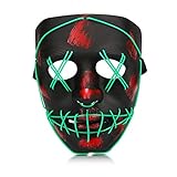 Halloween Purge Mask, Led Light Up Glowing Scary Mask with EL Wire for Kids Adults Costume Cosplay (Green)