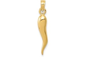 SONIA JEWELS Solid 14k Yellow Gold Medium Cornicello Italian Horn Protection Pendant Charm - 25mm x 5mm