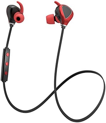 Yuwiss Bluetooth Headphones Wireless Sport Running Workout Earbuds Sweat Proof Earphones, Cordless in Ear Headset with Mic for iPhone 6 7s Plus Android Samsung Galaxy (Black Red)
