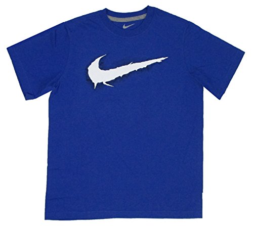 Nike Boys Ripped Swoosh Graphic T-Shirt (Small, Blue)