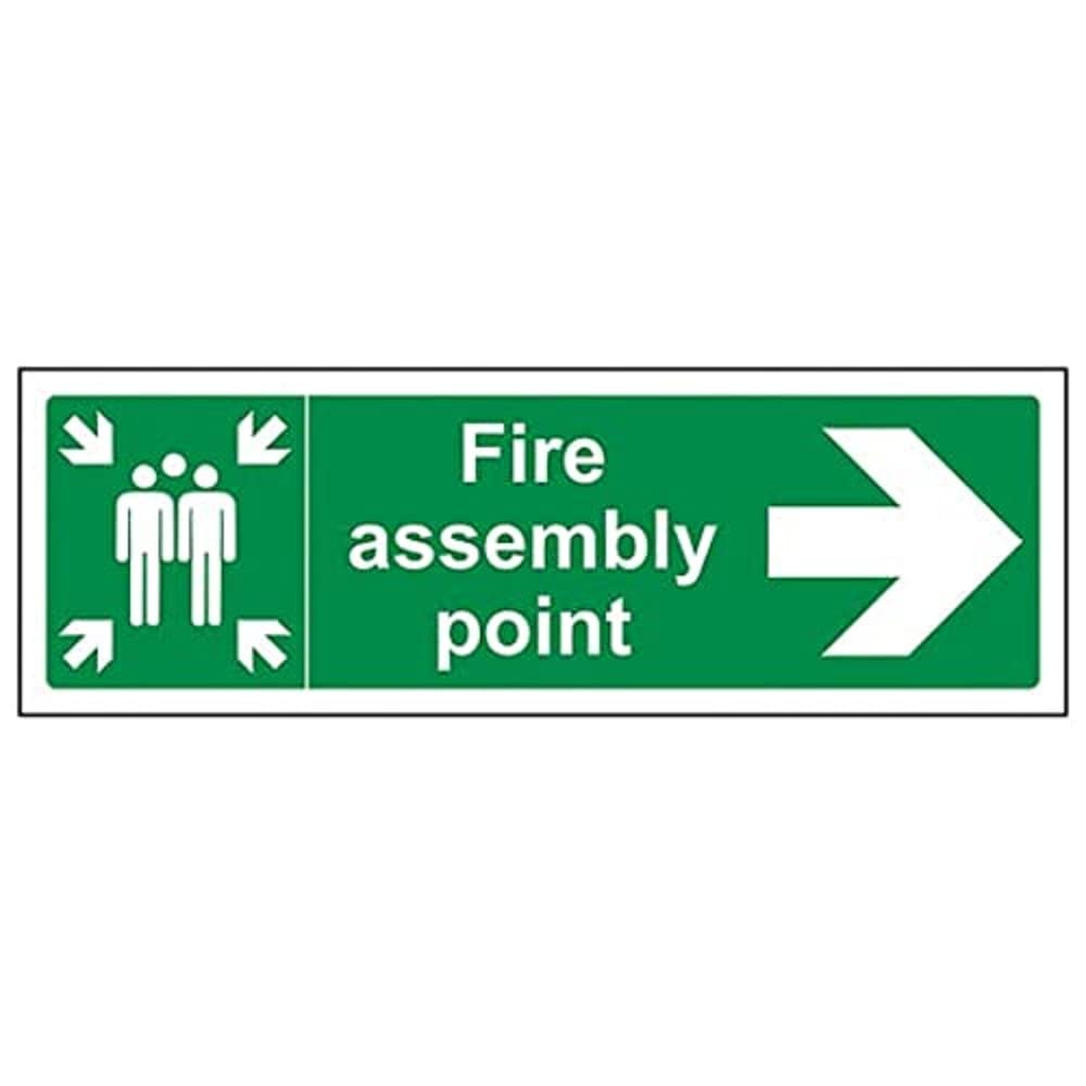 V Safety Fire Assembly Point - Fire Assembly Point Arrow Right - 600 x 200 mm Safety Sign — image 1