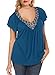 Nemidor Women's Short flutter sleeves Beaded Embelished Plus Size Casual V-neck Top