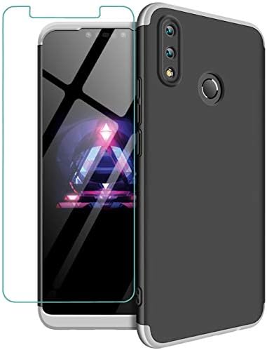 JOYTAG For Huawei Nova 3i/JOYTAG For Huawei P Smart Plus case 360 degrees Silver Black ultra thin Matte All-inclusive Protection 3 in 1 PC Phone case cover+Tempered glass film-Silver Black