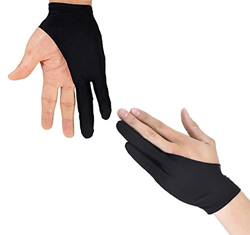 4 Pack Artist Glove with Two Fingers for Digital Artists, Prevents Smudges for Light Box Graphic Tablet Pen Display iPad Pro Pencil Black Drawing Art Creation(Medium)