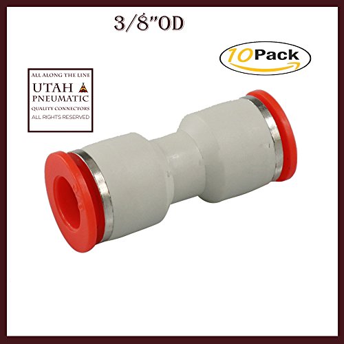 Utah Pneumatic Plastic Push To Connect Fittings Tube 10 Pack 3/8" Od Straight Push Fit Fittings Tube Fittings Push Lock Hose Union (3/8" Straight White)