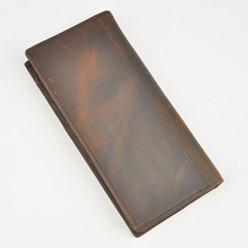 Le'aokuu Mens Genuine Leather Bifold Wallet Organizer Checkbook Card Case (Brown 3)