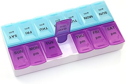 Pill Organizer,Twice-a-Day Weekly Pill Case Fit &amp; Healthy 7 Day AM/PM Vitamin and Pills Pillbox
