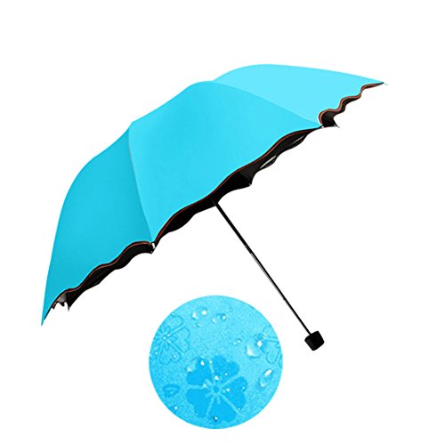 Tulas Parasols Umbrella Simple Fashion Women Umbrella Windproof Sunscreen Magic Flower Dome Ultraviolet-proof Parasol Sun Rain Folding Umbrellas (Blue)