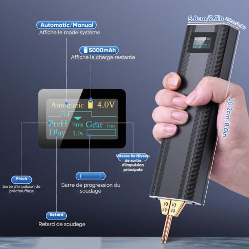 Spot Welder with Battery, Spot Welder, 5000 mAh, OLED Display, Type-C Charging, Automatic and Manual, 80 Adjustable Speeds for DIY Batteries