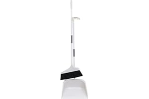 ULTECHNOVO Stand Up Dustpan and Broom Set - Long Handle Broom with Upright Standing Dust Pan - Angled for Indoor Outdoor Home