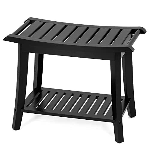 Bamboo Shower Bench Inside Shower Stool with Storage Shelf, Spa