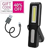 Three trees LED Cordless Work Light COB Rechargeable Portable Hand Held Work Lamp With Hanging Hook, Magnetic Holders, 1200mAh Charging, Multifunction Flashlight (black)