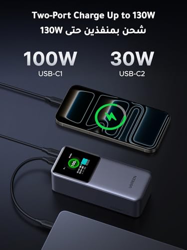 UGREEN Nexode Power Bank 20000mAh 130W PD Fast Charging, 2 USB-C and 1 USB-A Portable Charger, Smart Digital Display Battery Pack for MacBook, iPad, Laptop, iPhone 17/16/15, Galaxy S25U, etc