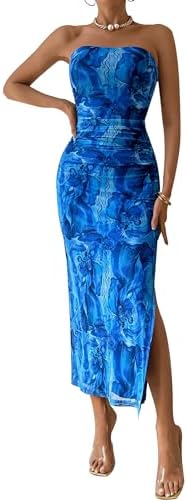 Amazon.com: Women's Tube Top Maxi Dresses Printed Tie Dye Strapless Bodycon  Long Dress Split Side Sleeveless Party Elegant Outfits Blue : Clothing,  Shoes & Jewelry