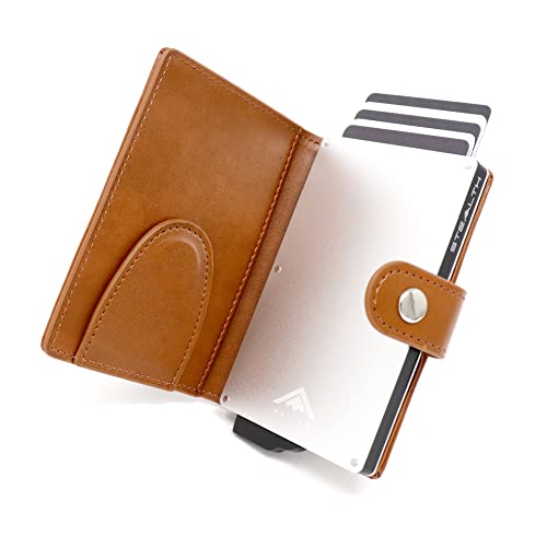 Silver Aluminium, Tan Faux Leather, Money Clip