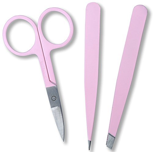Tweezers for Eyebrows Set of Three- Includes Case with Professional Pointed Needle Nose, Slant & Straight Precision Stainless Steel- Ingrown Hair Nose, Hair Eyebrow & Splinters (Metalic)