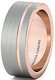 Duke Collections 8mm 18k Plated Rose Gold Brushed Tungsten Ring Thin Side Groove Flat Edge Comfort Fit