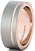 Mens Wedding Band 8mm White Brushed Tungsten Ring Thin Side Rose Gold Groove Flat Edge Comfort Fit