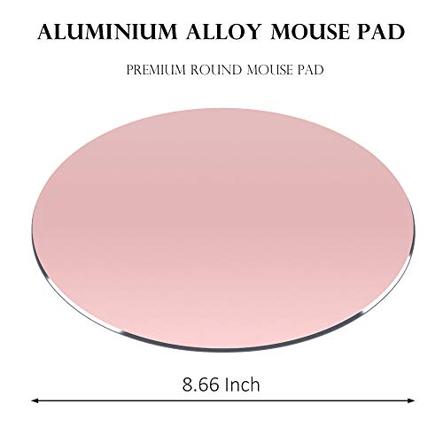ProElife Premium Aluminum Metal Mouse Pad Mice Mat 8.66-inch Mousepad Non-Slip (Round, Rose Gold)