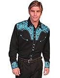 Scully Men's Turquoise Embroidered Gunfighter Shirt Turquoise Medium