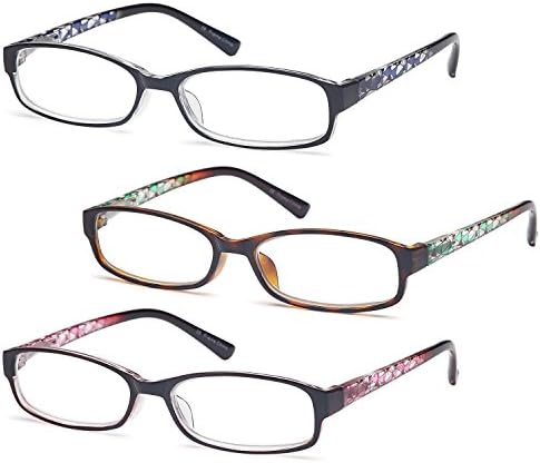 GAMMA RAY Readers 3 Pack of Thin and Elegant Womens Reading Glasses with Beautiful Patterns for Ladies - 1.00x Magnification