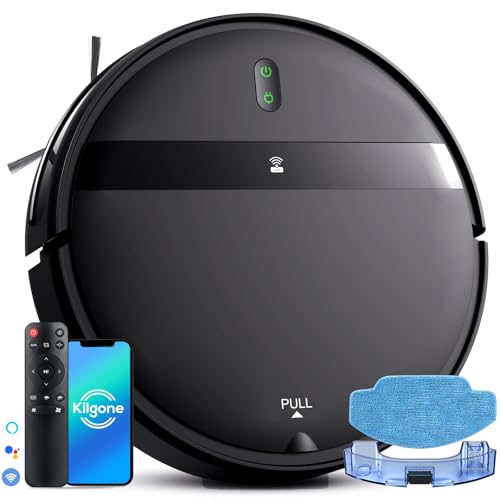 Robot Vacuum and Mop Combo, 2-in-1 Robotic Vacuum Cleaner with Tangle-Free Suction, WiFi/Alexa/App Control, Auto Recharge, Ultra-Slim Quiet Design for Pet Hair, Hard Floors & Low-Pile Carpets