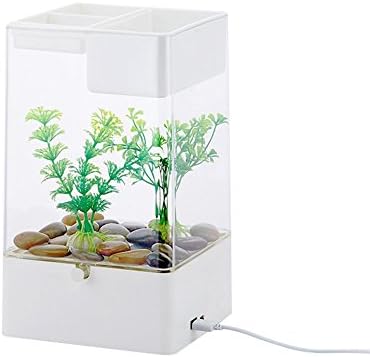 Multifunctional Desktop USB Rechargeable Fish Tank Aquarium Automatic Plant Pot with Colorful LED Lamp for Office, Home Decoration White