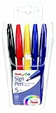 Pentel Arts Sign Pen, Fiber Tip, Assorted Ink, 5 Pack Pouch (S520-5)