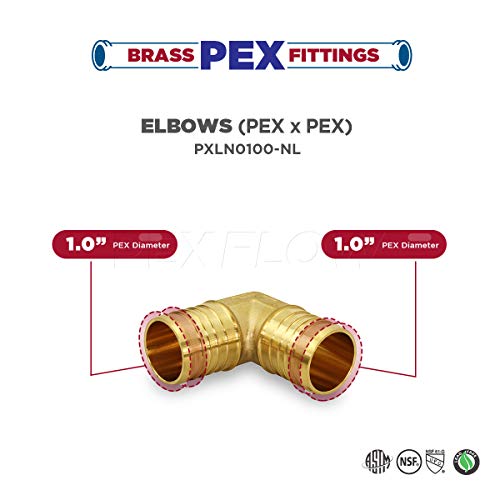 Pexflow PXLN0100-10 PEX X PEX 90 Degree Elbow Barb Pipe Fitting 1" Brass (pack of 10)