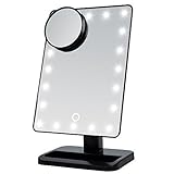E-Plaza Creative Multi-functional Make Up Mirror Light LED Desk Lamp Touch-sensitive Eye-protection Reading Lamp (with Magnifier Glass) (Black)